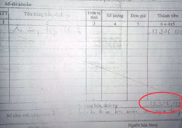 Phiếu tính tiền 13.326.000 đồng của ông Luyến nhưng hóa đơn tính tiền là cho doanh nghiệp ông K