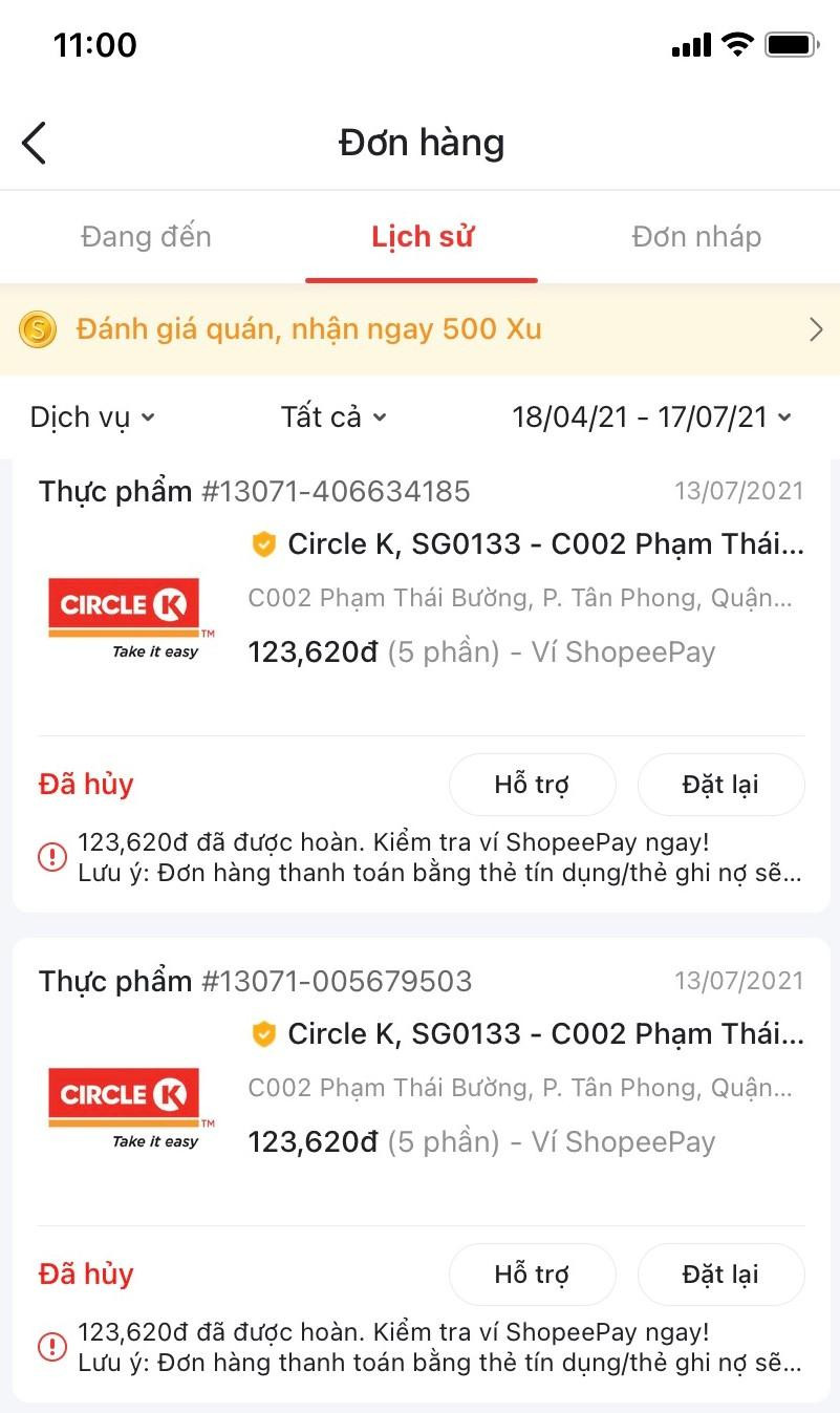 Liên tục các đơn hàng mua tại cửa hàng tiện lợi cũng bị hủy.