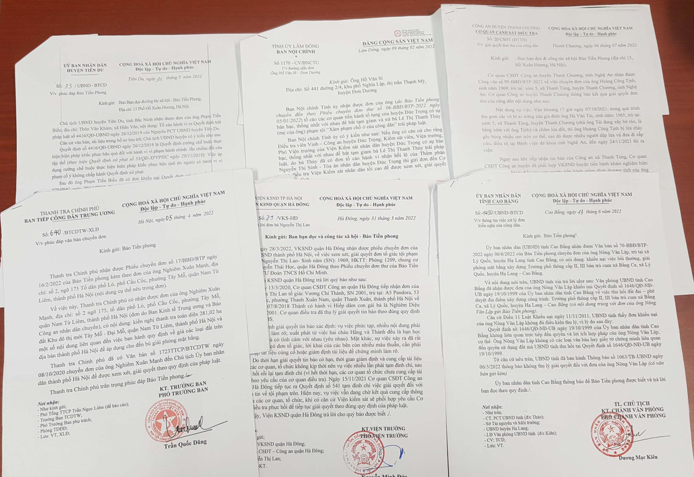 Một số văn bản trả lời báo Tiền Phong của các cơ quan chức năng