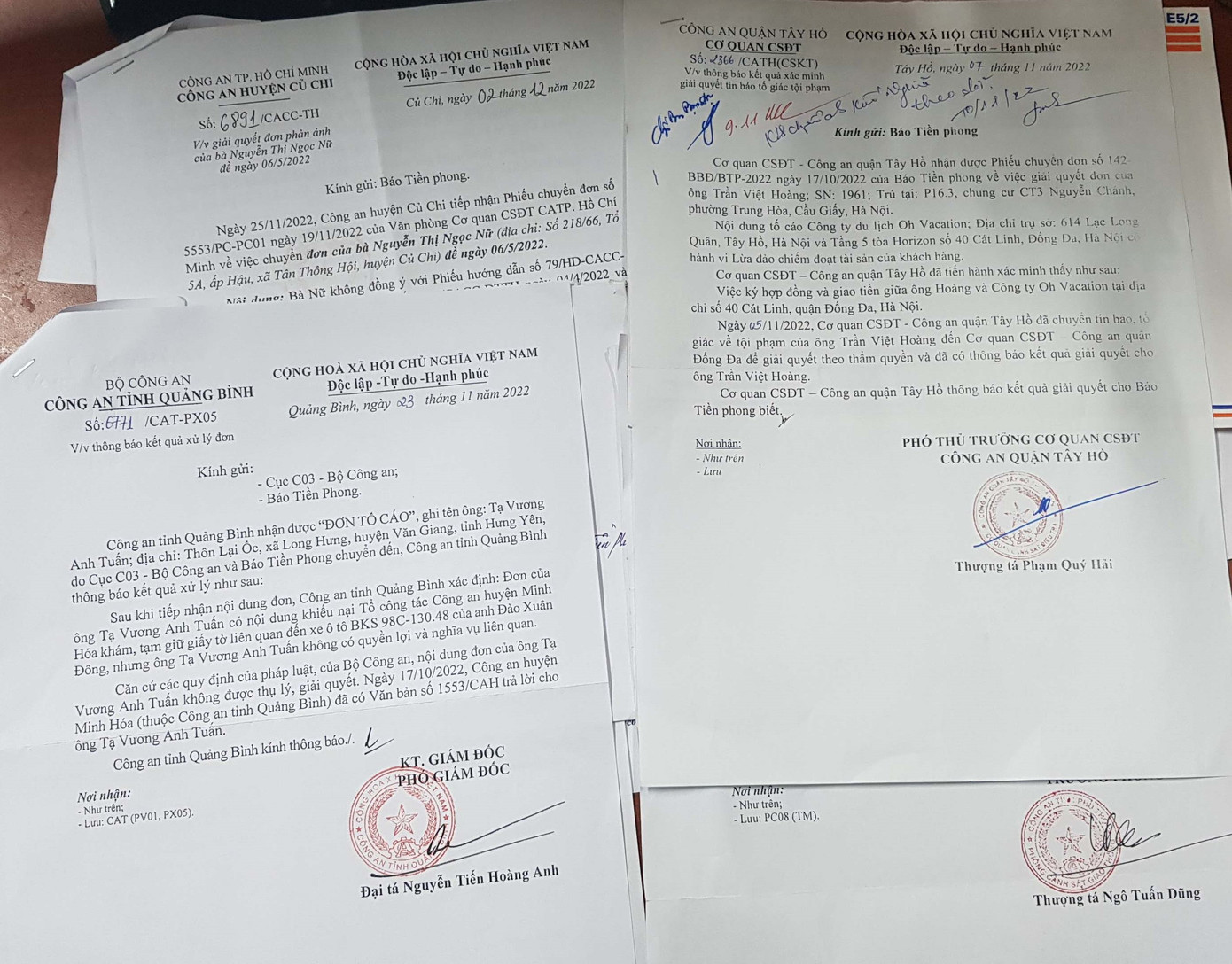 Một số văn bản trả lời báo Tiền Phong của các cơ quan chức năng