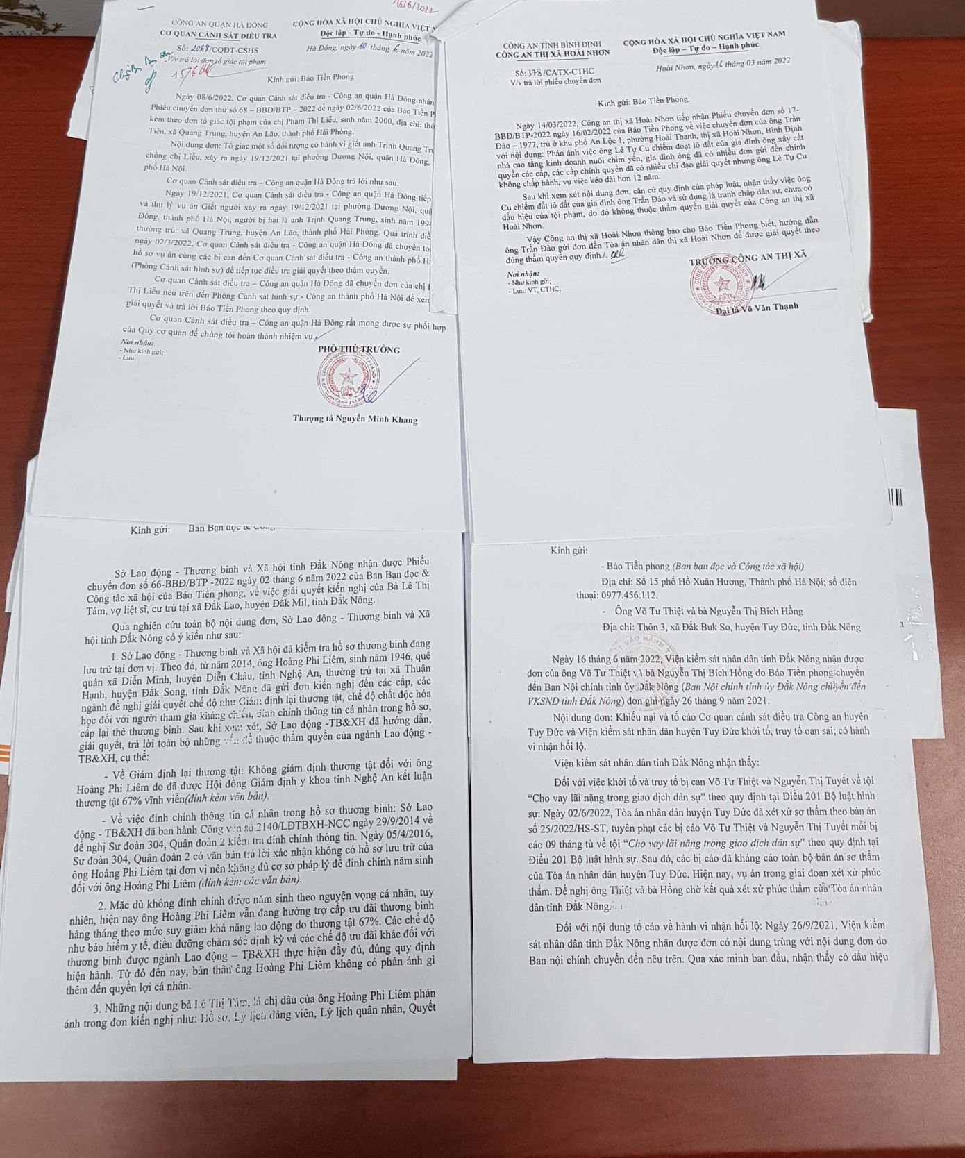 Một số văn bản trả lời báo Tiền Phong của các cơ quan chức năng