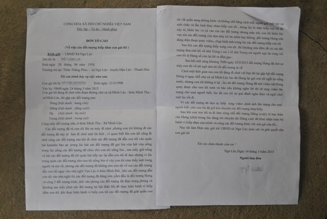 Đơn tố cáo của gia đình nạn nhân gửi cơ quan chức năng 