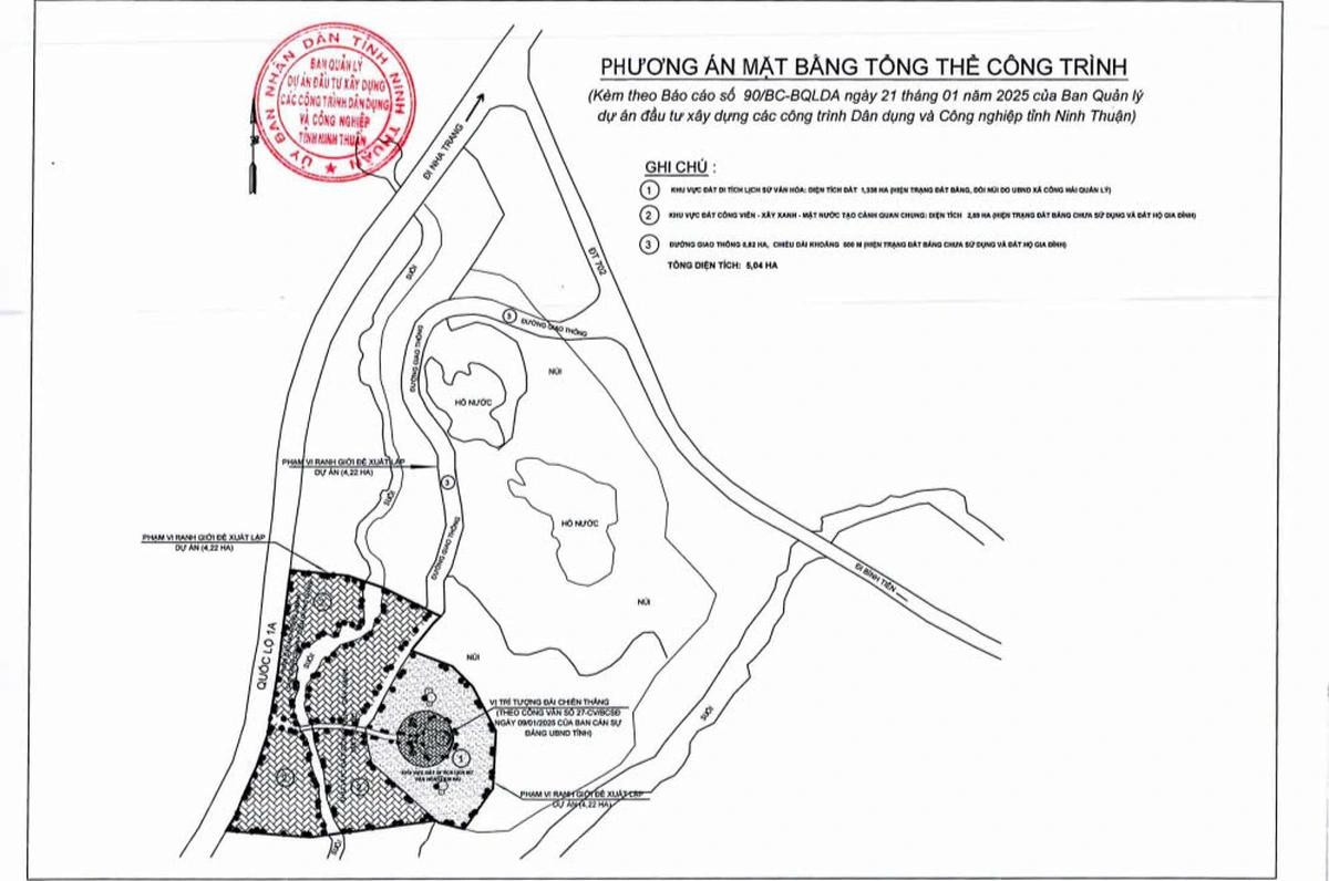 Sơ đồ dự kiến công trình tượng đài Chiến thắng Ninh Thuận mùa xuân 1975.