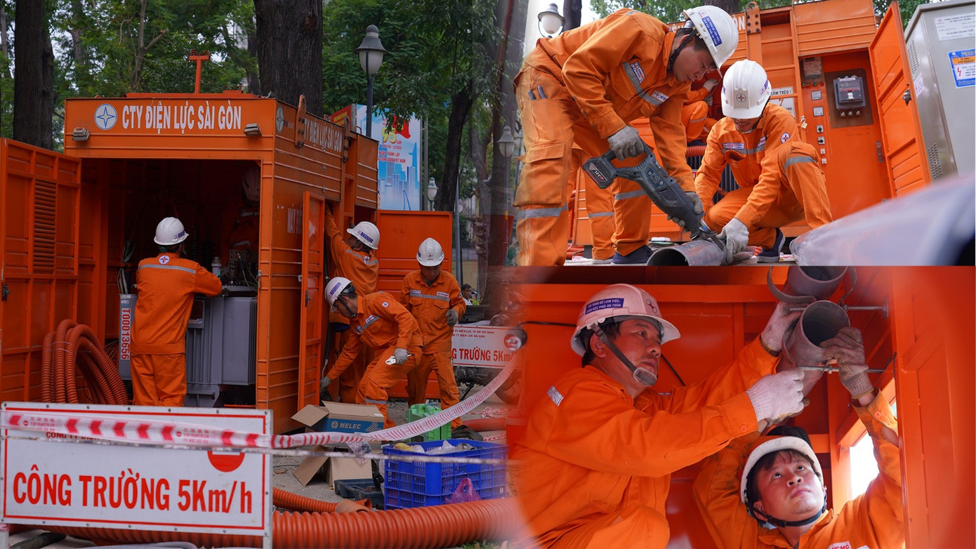 Công nhân Công ty Điện lực Sài Gòn miệt mài thi công, lắp đặt máy biến áp tại tuyến đường Lê Duẩn suốt hơn 01 tháng, đảm bảo cung cấp điện an toàn – ổn định cho khu vực tổ chức Lễ kỷ niệm 50 năm tại Tuyến đường Lê Duẩn.