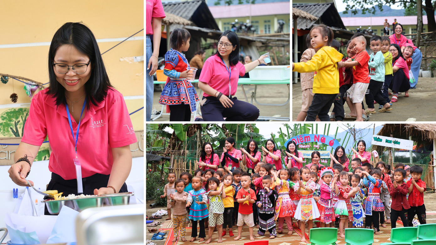 Chị Châu và các tình nguyện viên vui vẻ cùng các bé tại điểm trường Nà Nó Chị Châu và các tình nguyện viên vui vẻ cùng các bé tại điểm trường Nà Nó