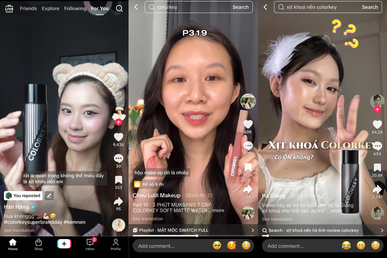 COLORKEY khéo léo nâng tầm thương hiệu qua việc hợp tác với những người nổi tiếng có sức ảnh hưởng với tệp khách hàng mục tiêu. COLORKEY khéo léo nâng tầm thương hiệu qua việc hợp tác với những người nổi tiếng có sức ảnh hưởng với tệp khách hàng mục tiêu.