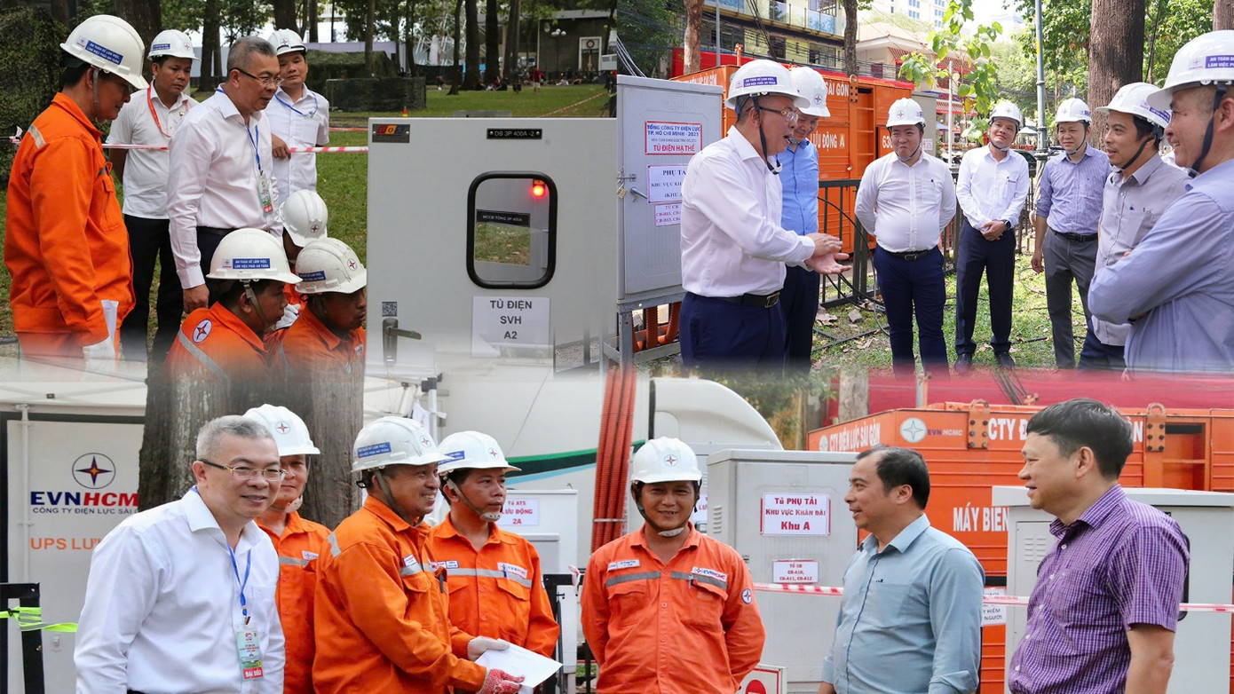 Lãnh đạo Tập đoàn Điện lực Việt Nam và lãnh đạo EVNHCMC kiểm tra công tác chuẩn bị cấp điện cho lễ kỷ niệm 50 năm thống nhất đất nước.