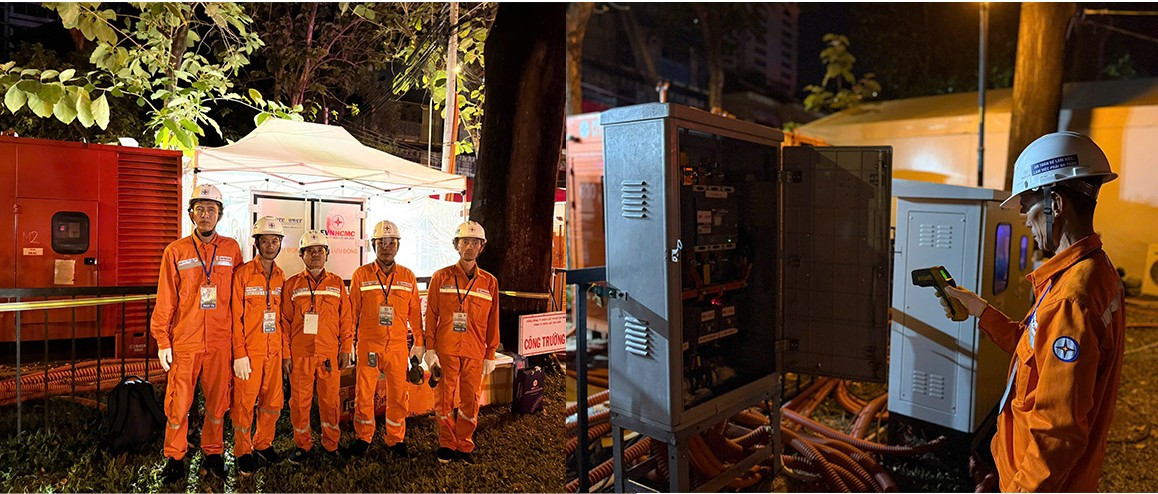 Anh em công nhân mỗi điểm trực và thường xuyên kiểm tra đảm bảo không có bất cứ khiếm khuyết nào trong quá trình sự kiện diễn ra.