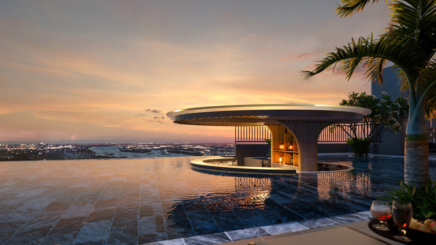 Phối cảnh Pool Bar trên tầng 40 The Gió Riverside Phối cảnh Pool Bar trên tầng 40 The Gió Riverside