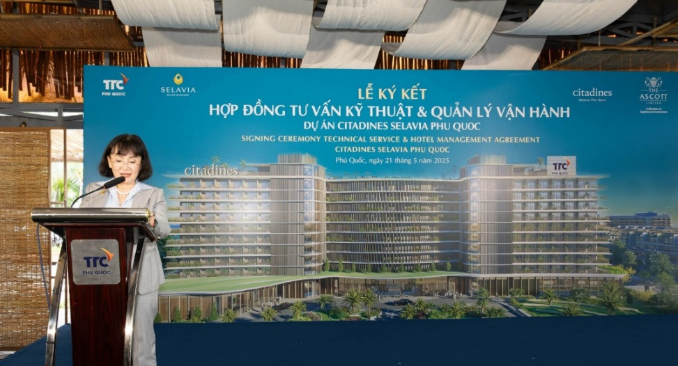Bà Huỳnh Bích Ngọc, Phó Chủ tịch Thường trực, Tổng Giám đốc Tập đoàn TTC chia sẻ sự kiện ký kết đánh dấu một bước tiến quan trọng trong hành trình hiện thực hóa tầm nhìn chiến lược dài hạn của Tập đoàn TTC tại Phú Quốc