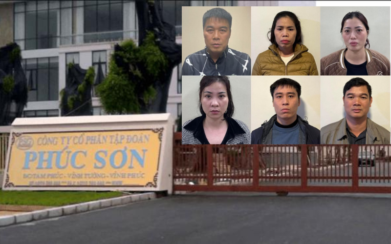 Nguyễn Văn Hậu (Hậu "pháo") - Chủ tịch HĐQT Công ty CP Tập đoàn Phúc Sơn và các bị can (ảnh nhỏ) . Ảnh: BCA Nguyễn Văn Hậu (Hậu "pháo") - Chủ tịch HĐQT Công ty CP Tập đoàn Phúc Sơn và các bị can (ảnh nhỏ) . Ảnh: BCA