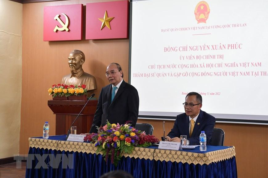 Chủ tịch nước Nguyễn Xuân Phúc tại buổi gặp mặt. (Ảnh: Huy Tiến/TTXVN)