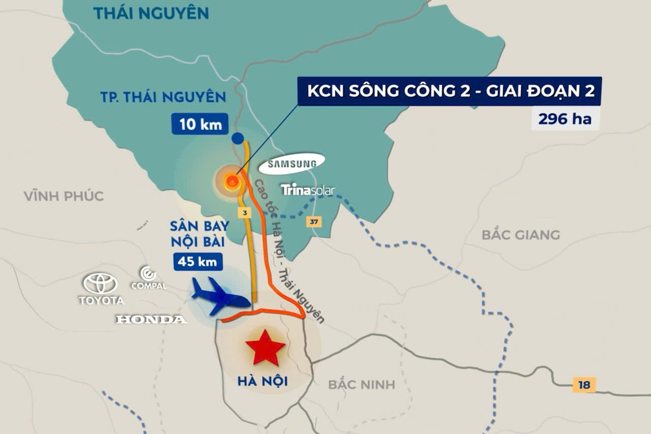 Khu công nghiệp Sông Công II có vị trí thuận lợi.