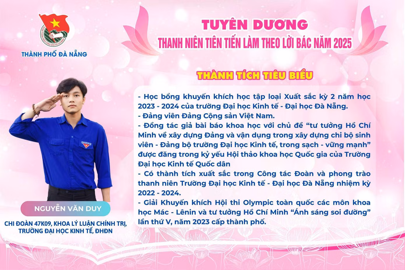 Những thành tích nổi bật của Nguyễn Văn Duy.