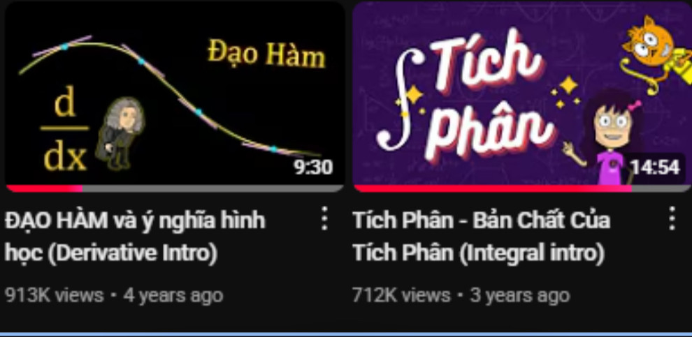 Đặc biệt, hai video về “Đạo hàm” và “Tích phân” nhanh chóng gây tiếng vang lớn với hàng trăm nghìn lượt xem, nhiều bạn trẻ chia sẻ đã tìm lại được niềm yêu thích toán học qua các video này. Đặc biệt, hai video về “Đạo hàm” và “Tích phân” nhanh chóng gây tiếng vang lớn với hàng trăm nghìn lượt xem, nhiều bạn trẻ chia sẻ đã tìm lại được niềm yêu thích toán học qua các video này.