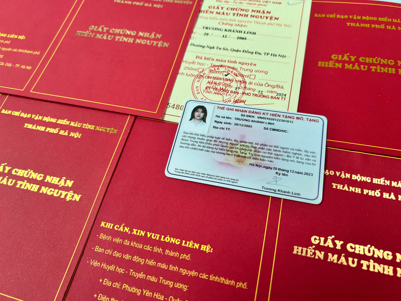 Phiếu đăng ký hiến tặng mô/tạng mà Linh rất trân trọng.