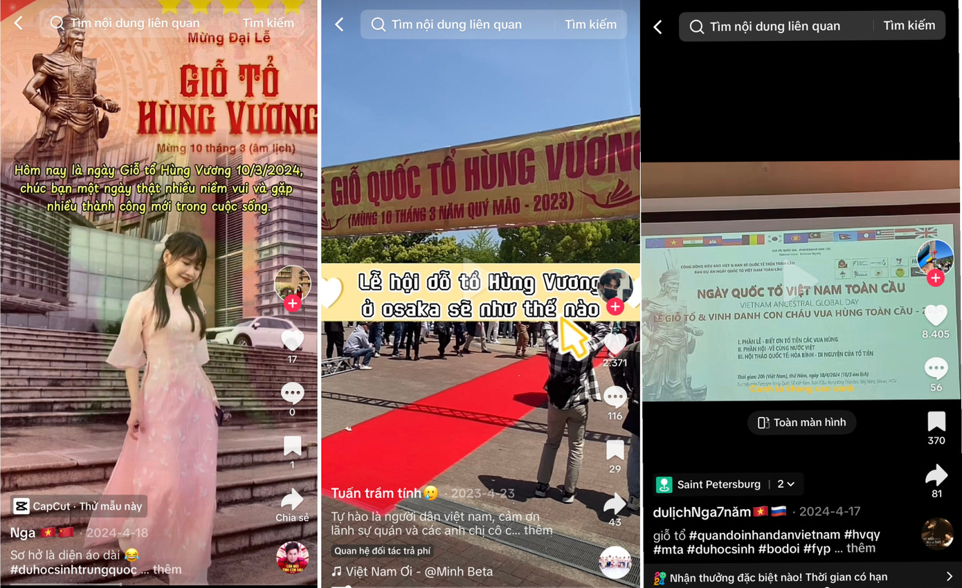 Những du học sinh Việt ở những nơi khác nhau trên thế giới đăng tải các video, nội dung lên mạng xã hội để hòa vào không khí ngày Giỗ Tổ tại quê hương (Ảnh chụp màn hình). Những du học sinh Việt ở những nơi khác nhau trên thế giới đăng tải các video, nội dung lên mạng xã hội để hòa vào không khí ngày Giỗ Tổ tại quê hương (Ảnh chụp màn hình).