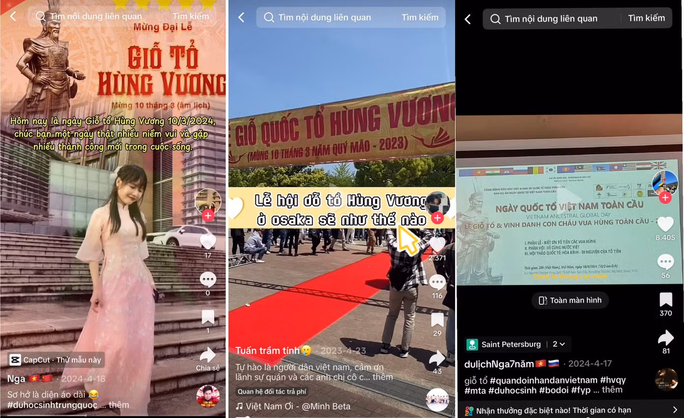 Những du học sinh Việt ở những nơi khác nhau trên thế giới đăng tải các video, nội dung lên mạng xã hội để hòa vào không khí ngày Giỗ Tổ tại quê hương (Ảnh chụp màn hình).