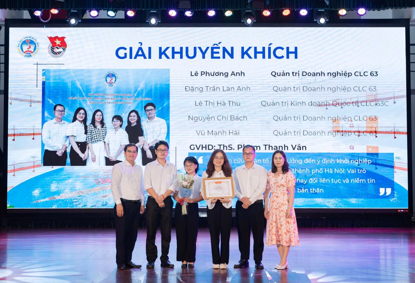 Nhóm nghiên cứu giành Giải Khuyến khích Giải thưởng Sinh viên Nghiên cứu khoa học Đại học Kinh tế Quốc dân với đề tài liên quan đến khởi nghiệp. Nhóm nghiên cứu giành Giải Khuyến khích Giải thưởng Sinh viên Nghiên cứu khoa học Đại học Kinh tế Quốc dân với đề tài liên quan đến khởi nghiệp.