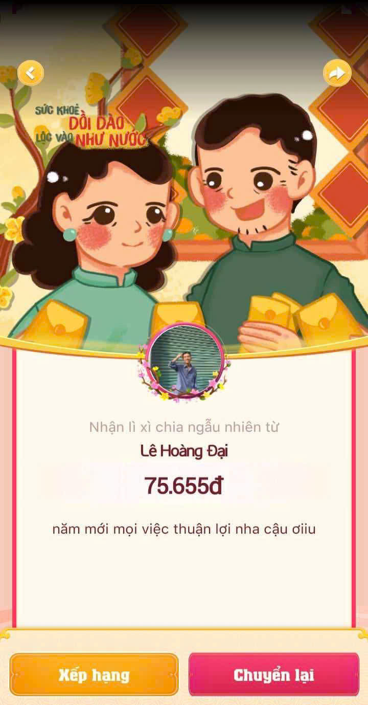 Trò chơi “giải đố mở lì xì” từ ứng dụng momo. (Ảnh: Thùy Trang Vũ)