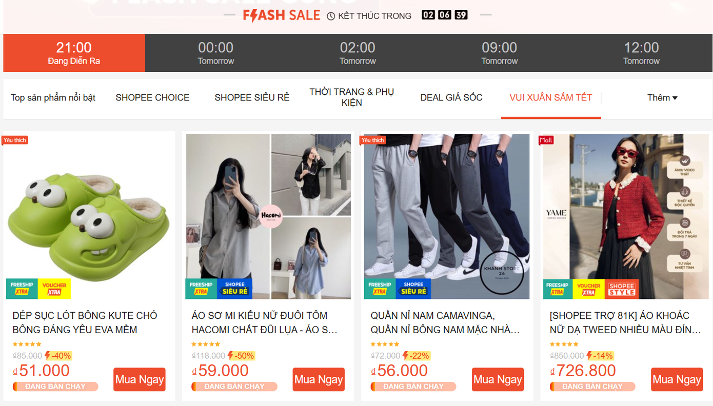 Dịp Tết cận kề cũng là lúc các sàn thương mại điện tử như Shopee bùng nổ các ưu đãi giảm giá. Ảnh: Chụp màn hình Dịp Tết cận kề cũng là lúc các sàn thương mại điện tử như Shopee bùng nổ các ưu đãi giảm giá. Ảnh: Chụp màn hình