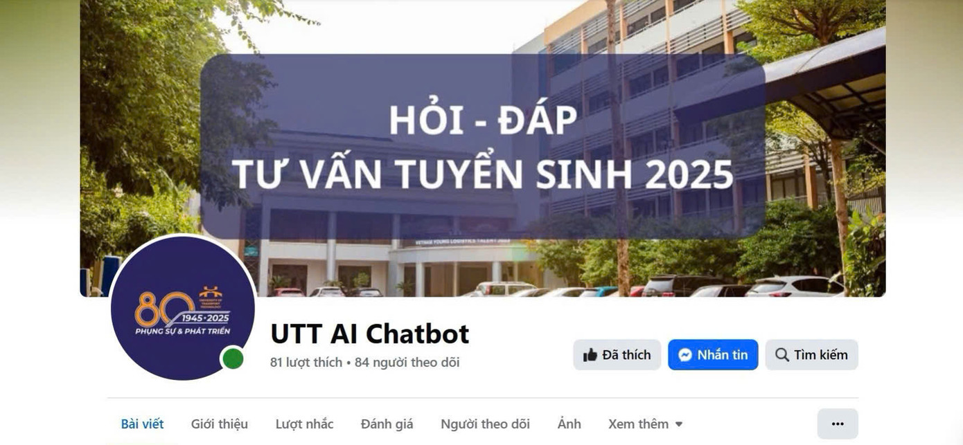 UTT triển khai AI Chatbot tư vấn tuyển sinh tại: facebook.com/ChatbotUTT