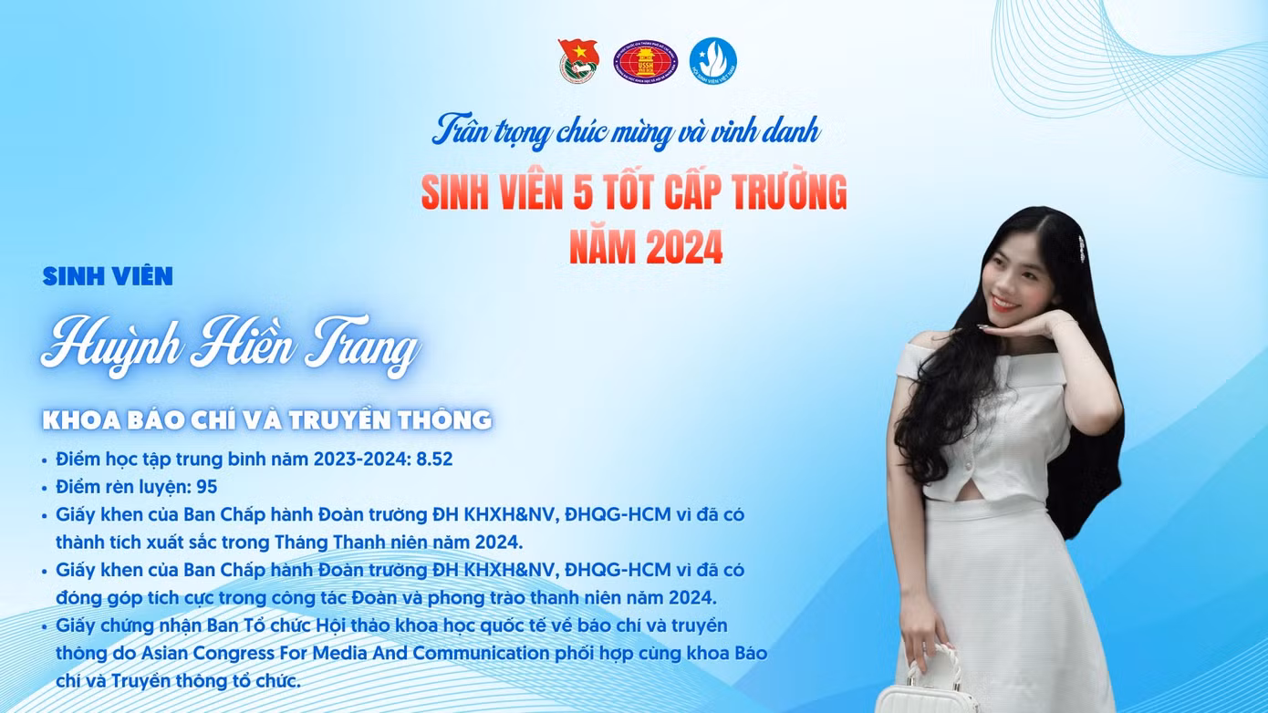 Hiền Trang đạt danh hiệu “Sinh viên 5 tốt” cấp trường.