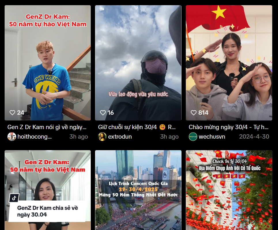 Nhiều bạn trẻ Gen Z đăng video Tiktok hưởng ứng 30/4.