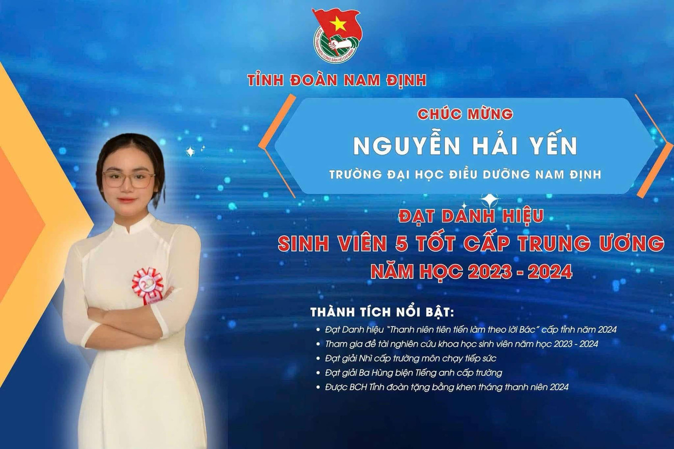 Hải Yến chia sẻ: “Nhìn lại, mỗi bước đi, dù khó khăn hay dễ dàng, đều trở thành những kỉ niệm đáng trân trọng, và danh hiệu này sẽ mãi là một dấu mốc đáng nhớ trong cuộc đời mình.”