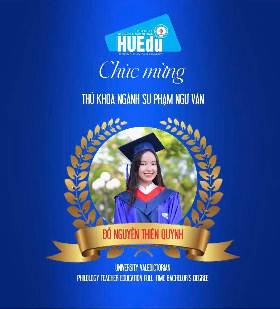 Đỗ Nguyễn Thiên Quỳnh - Thủ khoa ngành Sư phạm Ngữ Văn, Trường Đại học Sư phạm, Đại học Huế. Đỗ Nguyễn Thiên Quỳnh - Thủ khoa ngành Sư phạm Ngữ Văn, Trường Đại học Sư phạm, Đại học Huế.