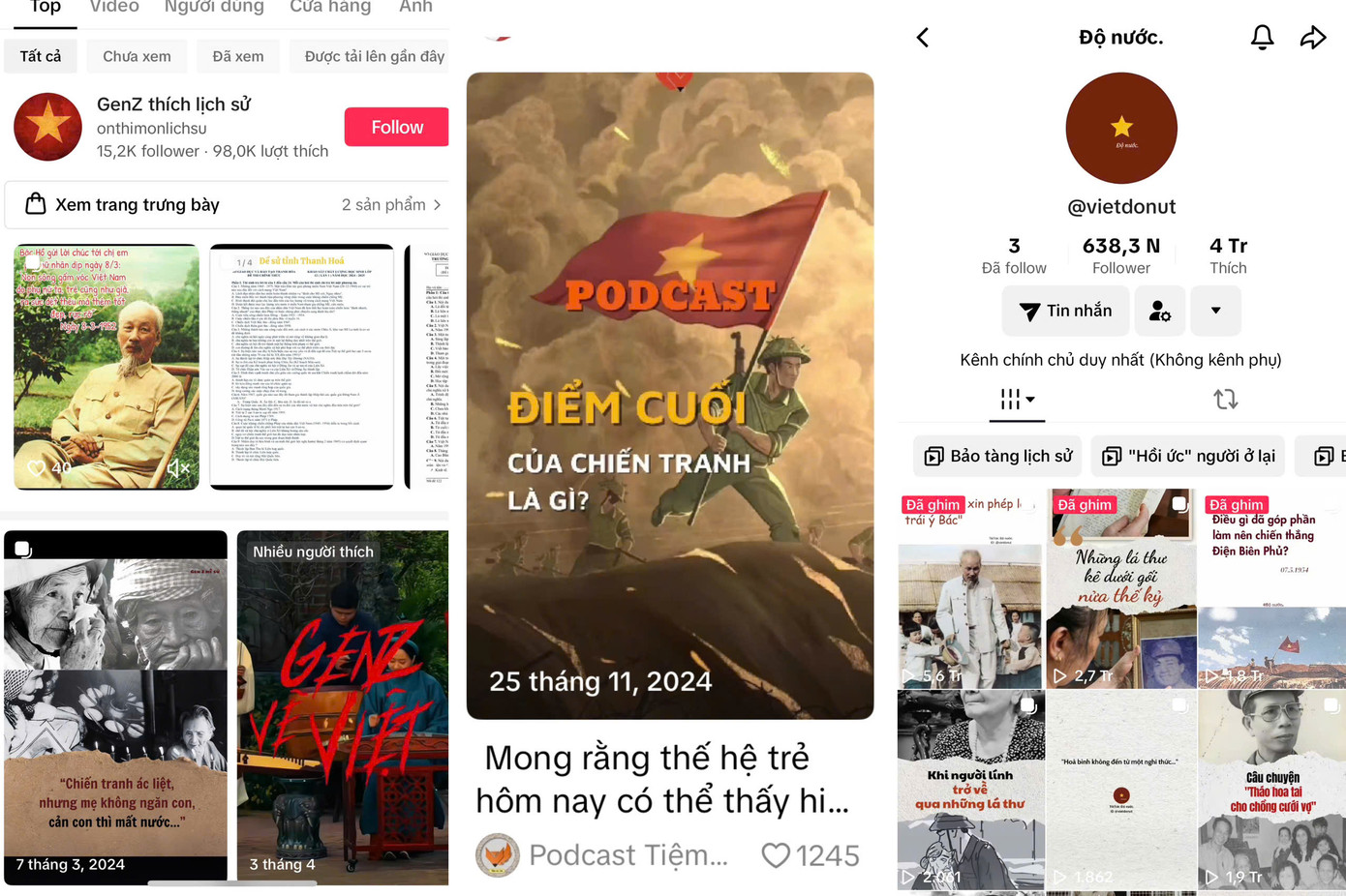 Trên TikTok, nhiều bạn trẻ đang khéo léo kết hợp giữa lịch sử dân tộc và xu hướng sáng tạo, mang đến những câu chuyện lịch sử sống động và đầy cảm hứng, tạo thành một làn sóng lan tỏa mạnh mẽ trong cộng đồng mạng. (Ảnh chụp màn hình)