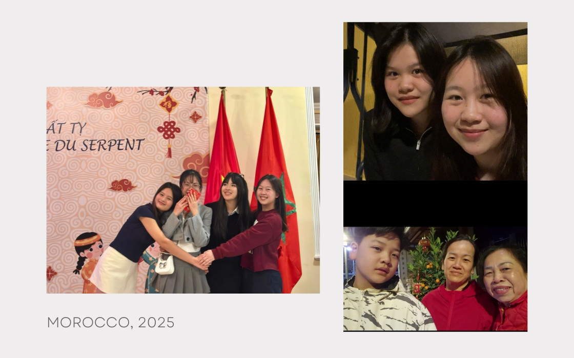 Đêm giao thừa Tết Ất Tỵ 2025 tại Đại sứ quán, Phương và em gái đã gọi điện về nhà cho bà, mẹ, và em trai.