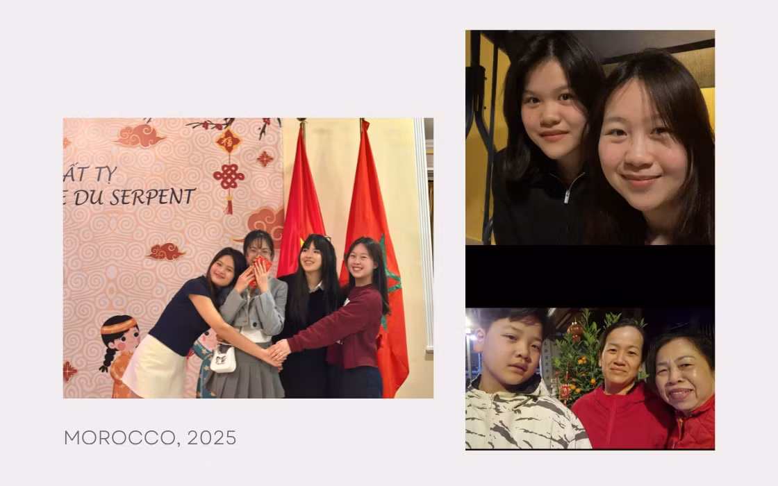 Đêm giao thừa Tết Ất Tỵ 2025 tại Đại sứ quán, Phương và em gái đã gọi điện về nhà cho bà, mẹ, và em trai.