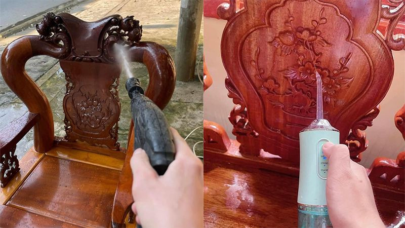 Một số mẹo rửa những bộ bàn ghế phức tạp được dân mạng truyền tai nhau những năm gần đây có bao gồm việc sử dụng tăm nước (Ảnh mạng).