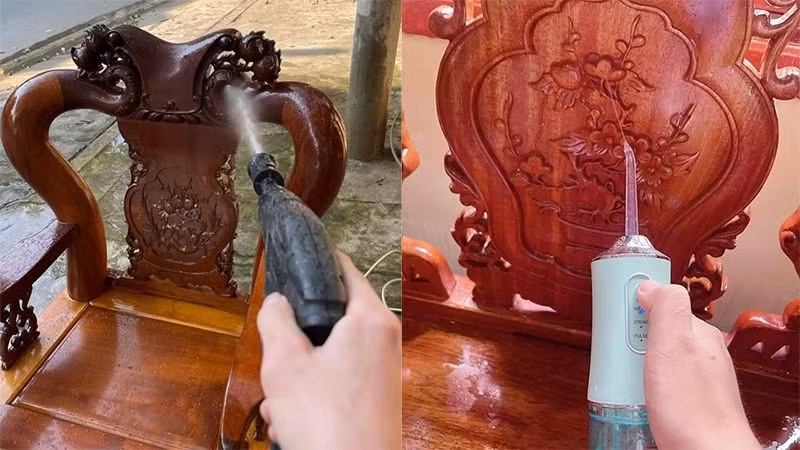 Một số mẹo rửa những bộ bàn ghế phức tạp được dân mạng truyền tai nhau những năm gần đây có bao gồm việc sử dụng tăm nước (Ảnh mạng).