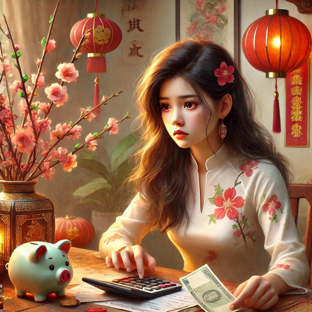 Gánh nặng ngày Tết của các bạn trẻ xoay quanh vấn đề tài chính. (Ảnh minh họa AI) Gánh nặng ngày Tết của các bạn trẻ xoay quanh vấn đề tài chính. (Ảnh minh họa AI)