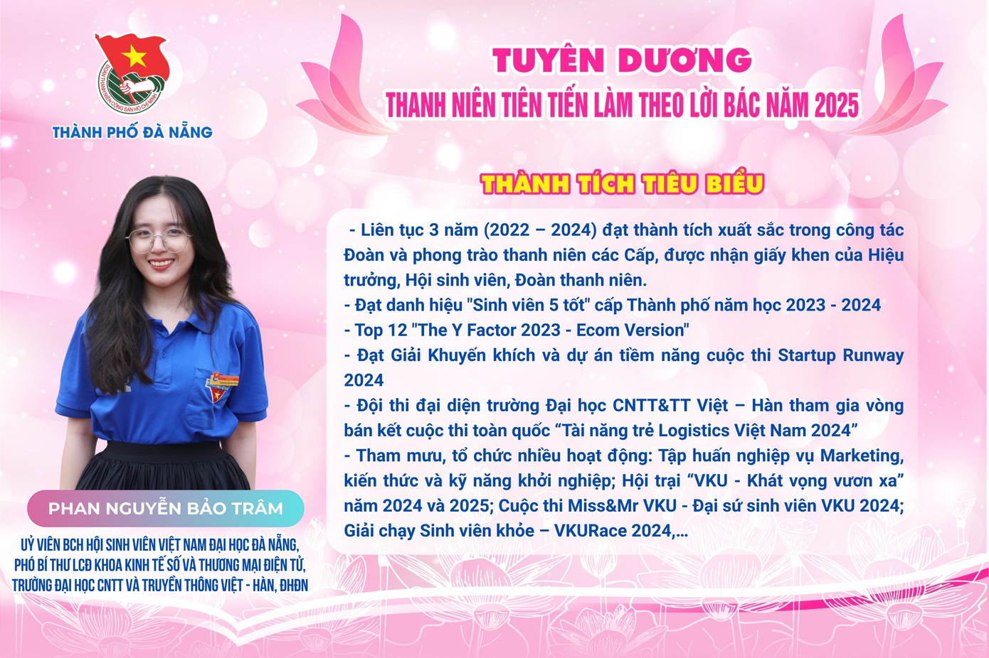 Nhiều thành tích ấn tượng của Phan Nguyễn Bảo Trâm. Nhiều thành tích ấn tượng của Phan Nguyễn Bảo Trâm.