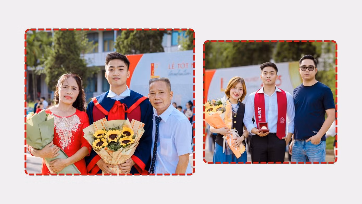 Bố, mẹ, chị gái và anh rể đến chúc mừng Phúc trong ngày tốt nghiệp đại học.