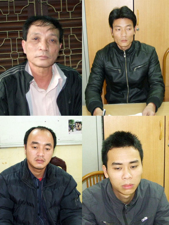 Bốn đối tượng Xương, Quỳnh, Thủy, Bình (từ trái sang phải và trên xuống)