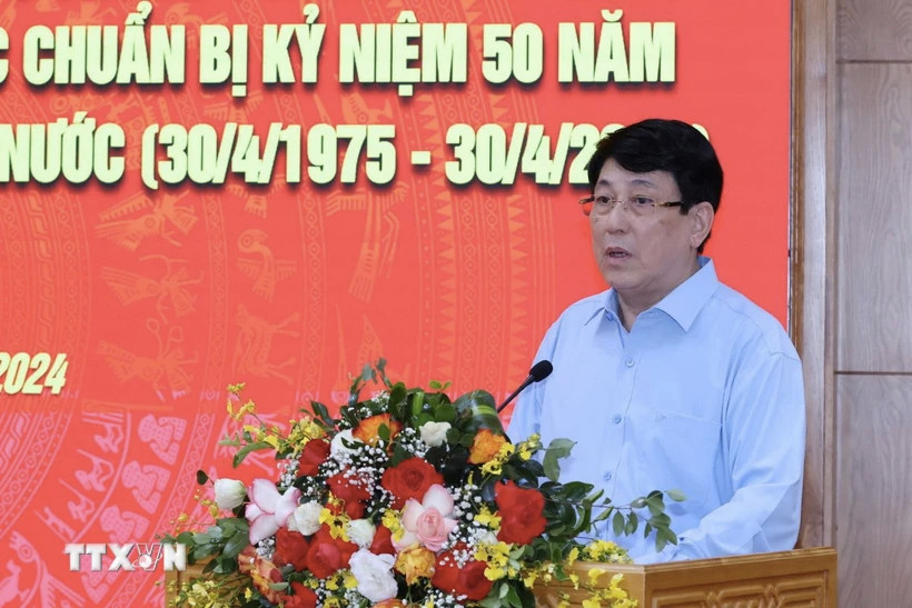 Ông Lương Cường - Ủy viên Bộ Chính trị, Thường trực Ban Bí thư, Trưởng Ban Chỉ đạo - phát biểu chỉ đạo buổi làm việc. (Ảnh: Phương Hoa/TTXVN). Ông Lương Cường - Ủy viên Bộ Chính trị, Thường trực Ban Bí thư, Trưởng Ban Chỉ đạo - phát biểu chỉ đạo buổi làm việc. (Ảnh: Phương Hoa/TTXVN).