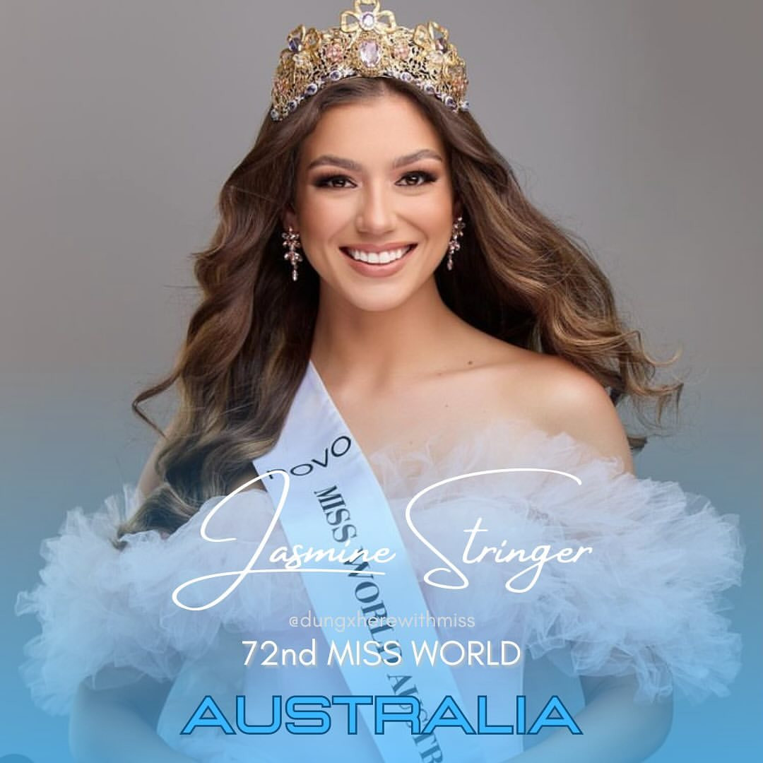 Jasmine Stringer đã đăng quang danh hiệu Miss World Australia 2024. Cô giành quyền đại diện Australia tại Hoa hậu Thế giới lần thứ 72 dự kiến tổ chức vào năm 2025.