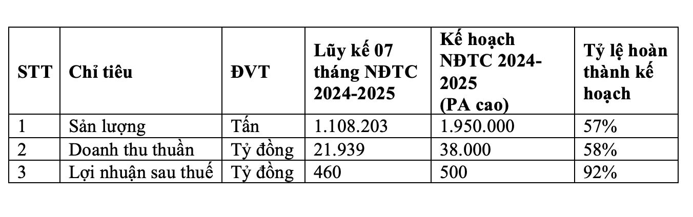 Kết quả kinh doanh lũy kế 7 tháng đầu NĐTC 2024 - 2025 của HSG rất tích cực