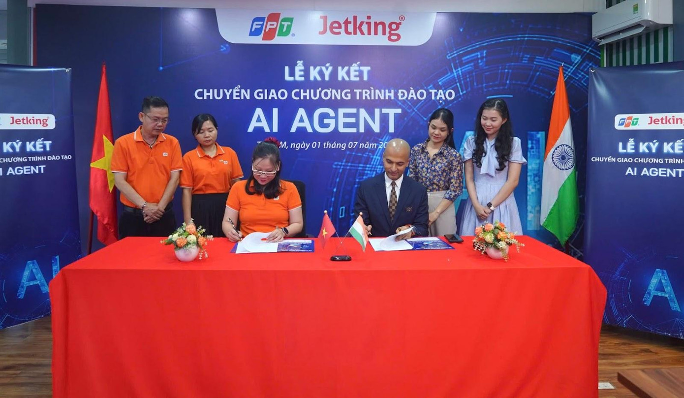 Tập đoàn FPT và Jetking Ấn Độ chính thức ký kết chuyển giao chương trình đào tạo AI Agent tại Việt Nam Tập đoàn FPT và Jetking Ấn Độ chính thức ký kết chuyển giao chương trình đào tạo AI Agent tại Việt Nam