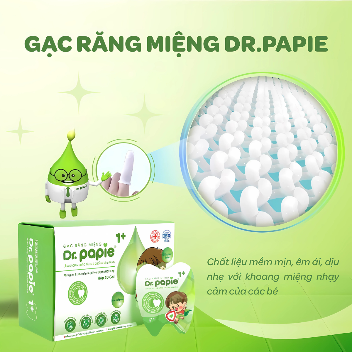 Gạc răng miệng Dr.Papie – sản phẩm chăm sóc khoang miệng chuyên biệt cho trẻ em, được đưa vào bộ quà tặng tại chương trình.
