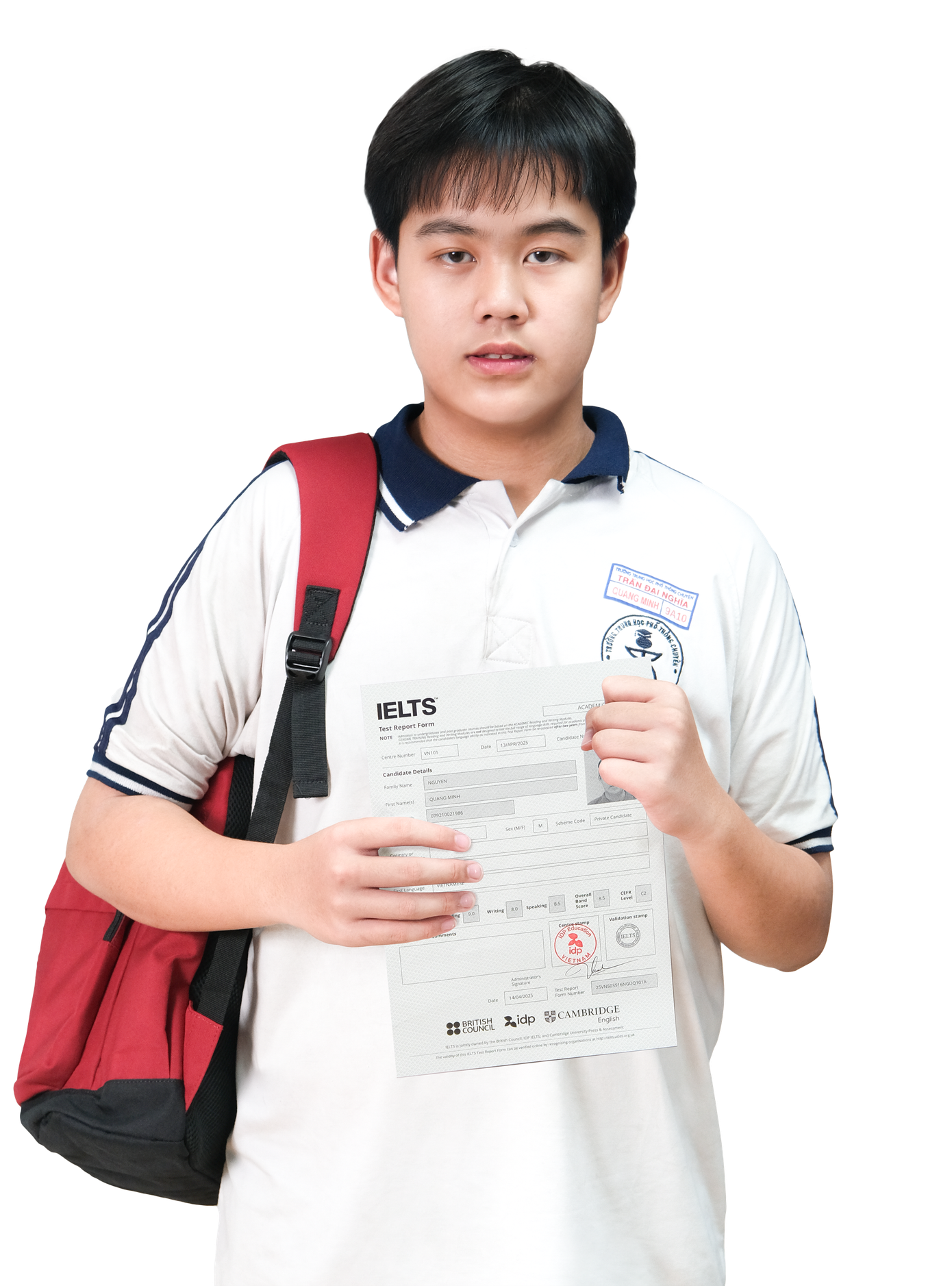 Em Nguyễn Quang Minh, lớp 9 trường THCS-THPT Trần Đại Nghĩa TP.HCM, đạt 8.5 IELTS overall sau khóa học tại DOL English Em Nguyễn Quang Minh, lớp 9 trường THCS-THPT Trần Đại Nghĩa TP.HCM, đạt 8.5 IELTS overall sau khóa học tại DOL English