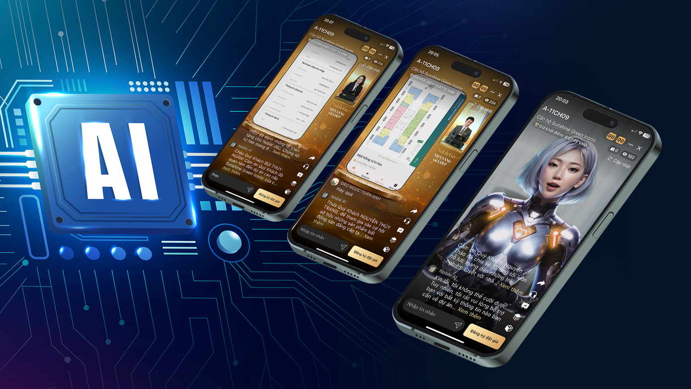 Trợ lý ảo Noble AI hoạt động 24/7 và phản hồi chỉ trong 0,03s, đồng hành cùng khách hàng trong suốt hành trình tìm hiểu thông tin và đặt giá trên livestream