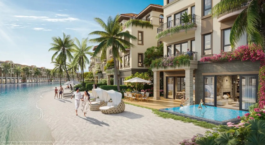 Các căn biệt thự tại Isla Bella đều có 2 mặt tiền: một mặt giáp đại lộ, một mặt mở ra biển xanh, cát trắng