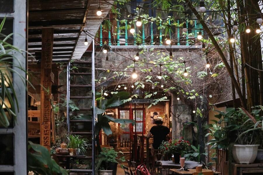 Hình ảnh không gian sân vườn thơ mộng, mờ ảo khi đã lên đèn. Hình ảnh không gian sân vườn thơ mộng, mờ ảo khi đã lên đèn.