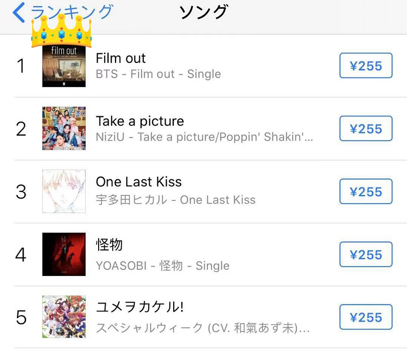 Ca khúc Film Out cũng đã debut No.1 trên BXH iTunes tại Nhật Bản, là bài hát đầu tiên của BTS debut No.1 trên BXH này. (Ảnh: DOPE 0613 - BTS Charts VN) Ca khúc Film Out cũng đã debut No.1 trên BXH iTunes tại Nhật Bản, là bài hát đầu tiên của BTS debut No.1 trên BXH này. (Ảnh: DOPE 0613 - BTS Charts VN)