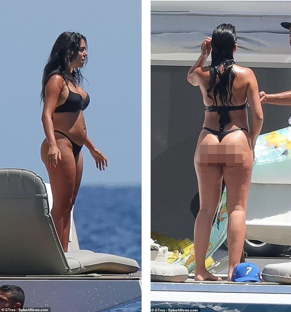 Mới sinh con gái hơn hai tháng trước, Georgina vẫn chưa lấy lại được vóc dáng như trước lúc mang thai, rõ nhất là vòng eo &quot;bánh mì&quot;.